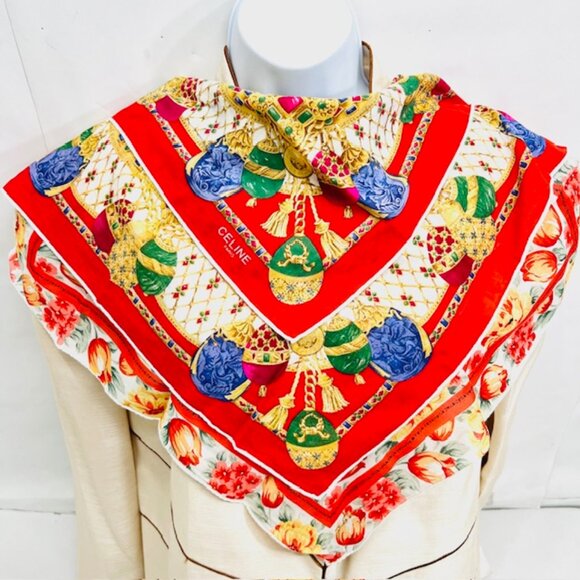 Set of 2 Unused  Cotton Mini Scarf 18" Oscar Dela Renta , 22" Celine Parise(29) - Picture 1 of 13
